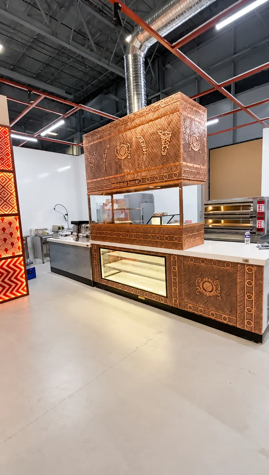 Exhibition installation with timber display counters
